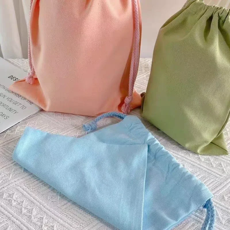Canvas Drawstring Bags Color Storage Bag Cotton Organizer Bag Portable Tote Handbags Grocery Shoulder Bag Foldable Shopping Bag