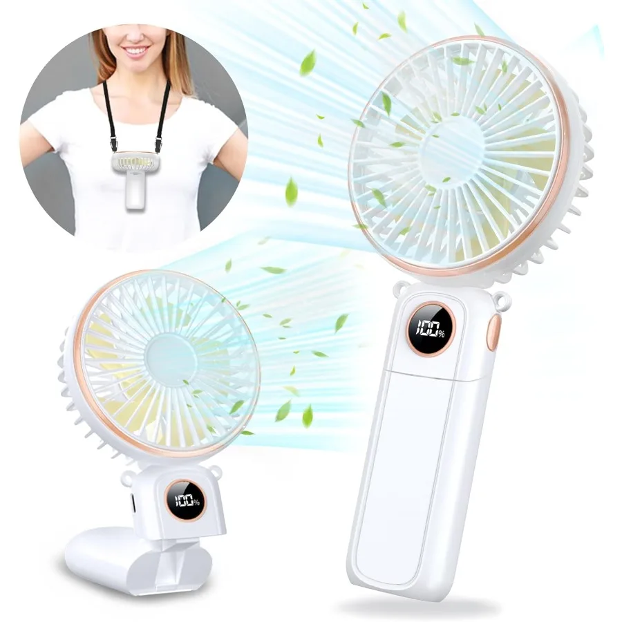 

Портативный ручной вентилятор, 5200 мАч, перезаряжаемый через USB, складной электрический персональный маленький мини-ручной вентилятор, 22 часа работы, 6 скоростей, светодиод D