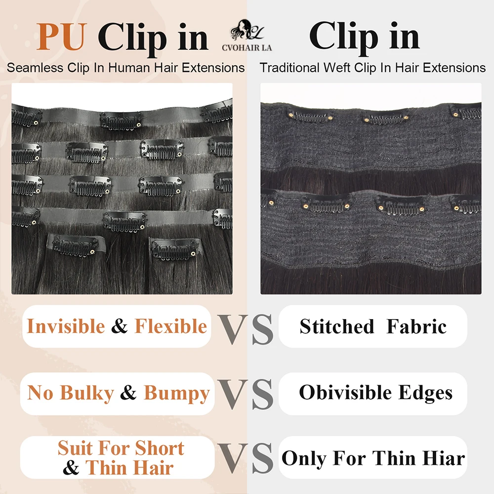 مستقيم سلس كليب Ins 100% وصلات شعر بشري بولي Clip كليب Ins الشعر التمديد للنساء كامل الرأس 120 جرام اللون الأسود الطبيعي