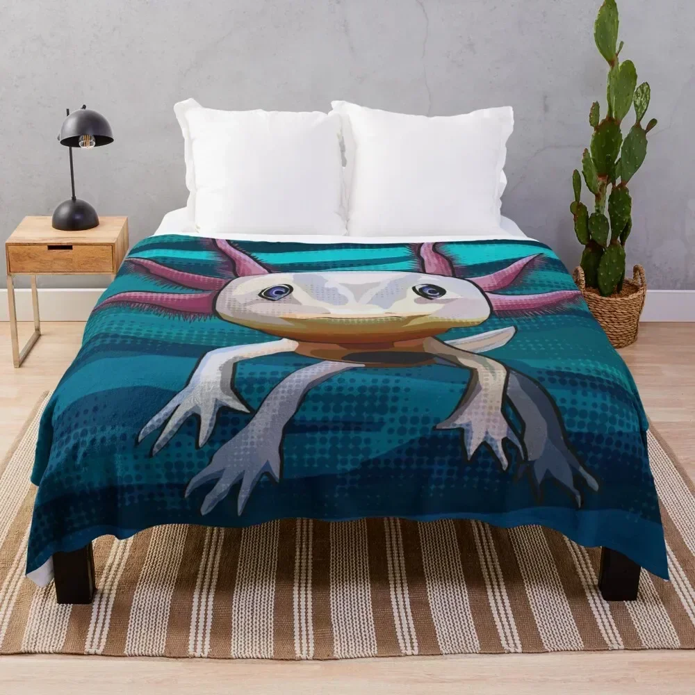 

Axolotl with water background Throw Blanket Easy Care Comfortable Blanket for Couch