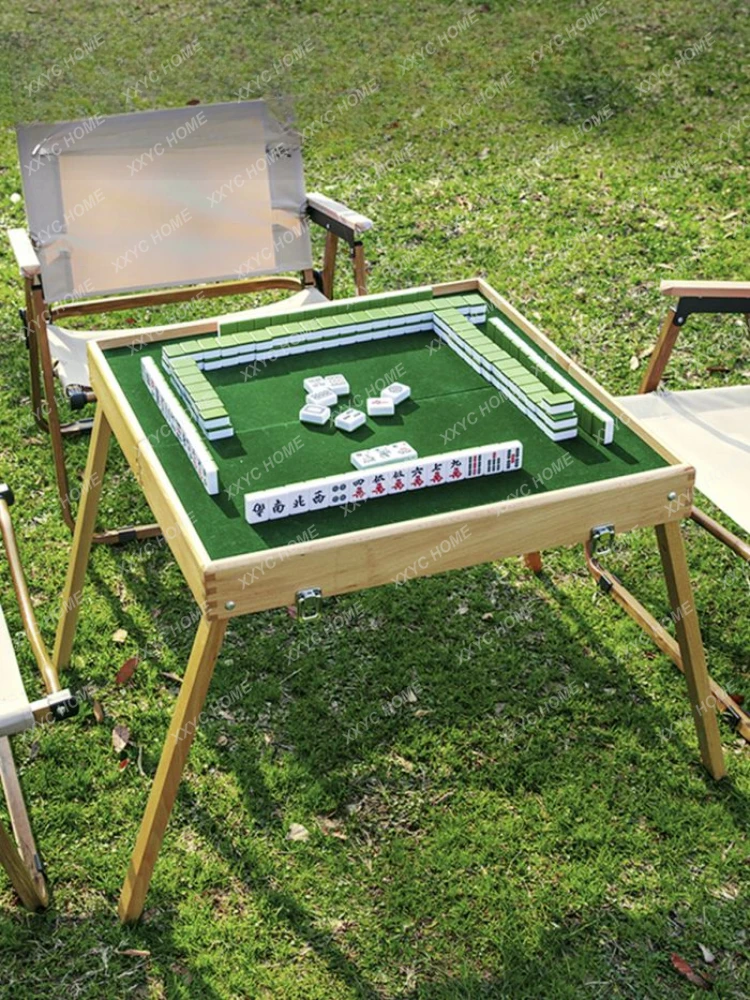 Outdoor Travel Camping Mahjong Table Foldable Portable Dining Table Easy Storage Portable Solid Wood DormitoryBoard Game Mahjong