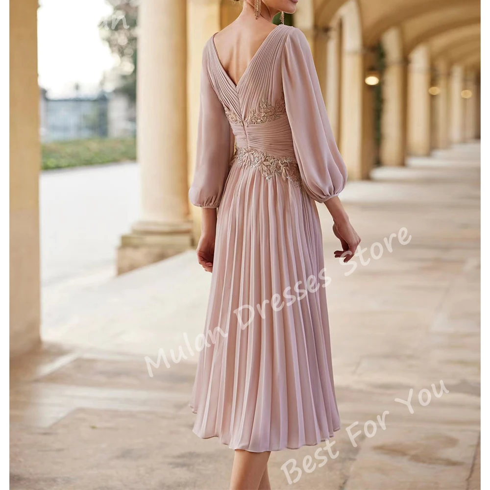 Elegant Long Beads Mother of the Bride Dress Chiffon V Neck Tea-Length A-Line Wedding Guest Party Formal Wedding Party Maxi 2024