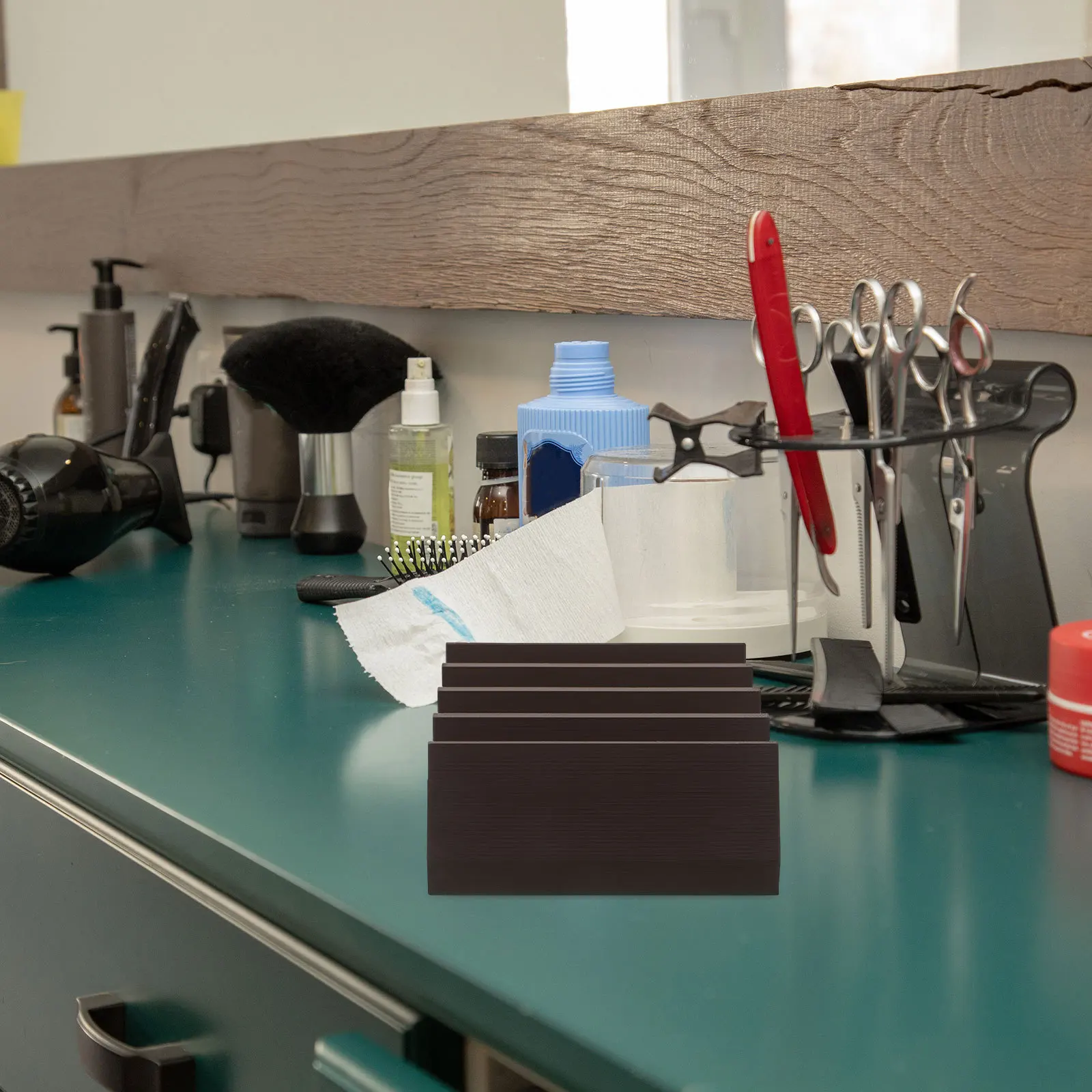 12-Slot Razor Blade Storage Box Brown 4.1X3.9X1.6Inch Compact Multi-Compartment Organizer For Barber Salon Home Bathroom