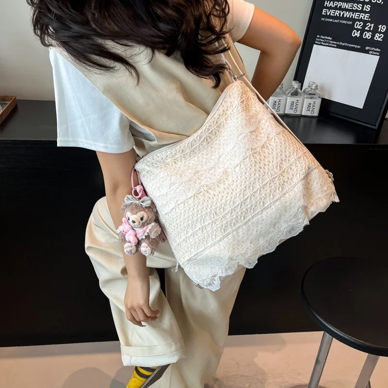 Fashionable Lace Woven Double Shoulder Bag Women's Bag 2025 New Style Simple Design Holiday Trend Daily Match Single Shoulder...