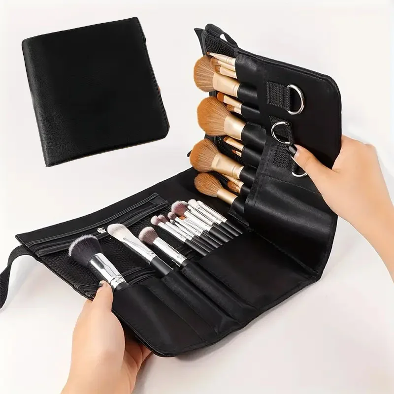 メイクブラシ収納袋プロフェッショナルブラックアーティストメイクブラシウエストバッグマルチポケットエプロンポーチ調節可能なベルトストラップ付き