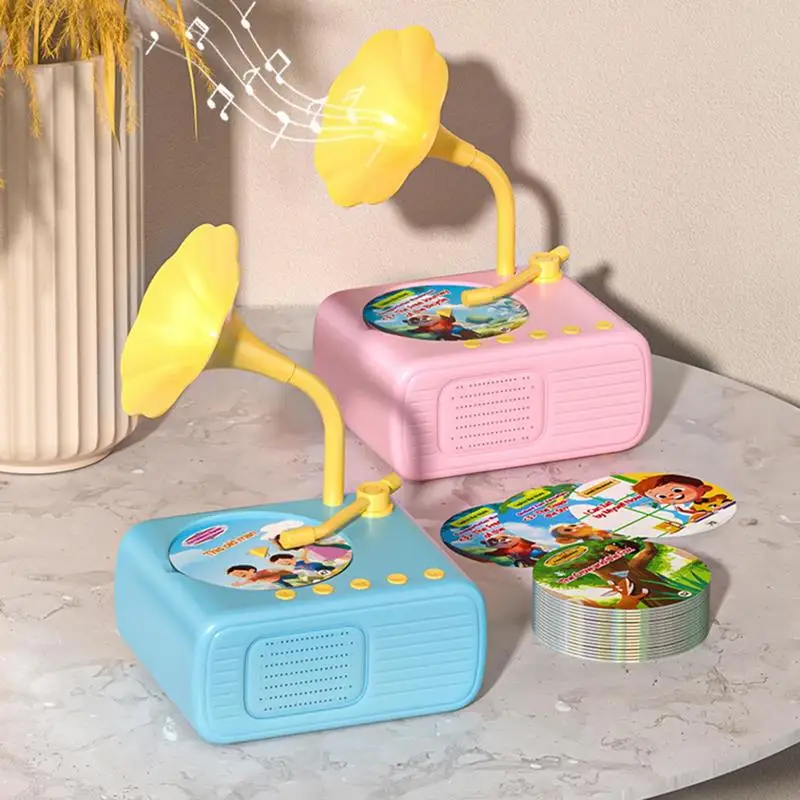 Mini Gramophone Music Toy with 96 Cards Kids Phonograph Story Music Player Phonograph Record for Kids Early Educational Toys