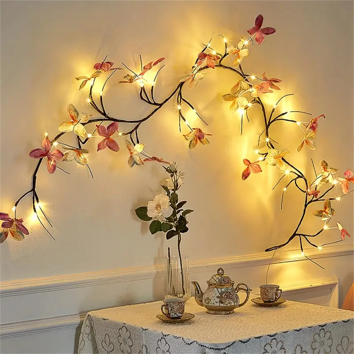1‑2 Pack 30LED Willow Vine String Lights 1.3M 8 Modes USB Butterfly Fairy Light Indoor Outdoor Wall Room Festival Decor