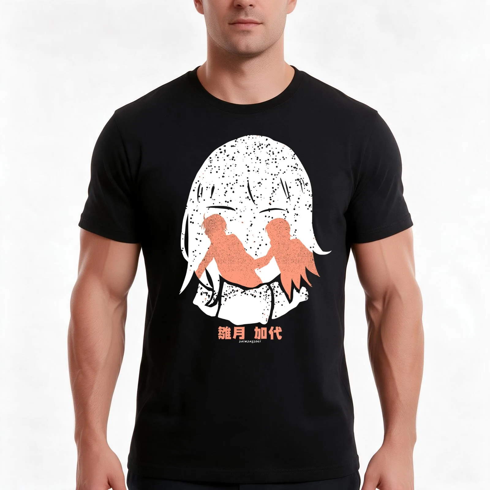 Erased anime satoru fujinuma x kayo hinazuki white and orange snowy silhouette with aesthetic japanese text in distresse T-Shirt