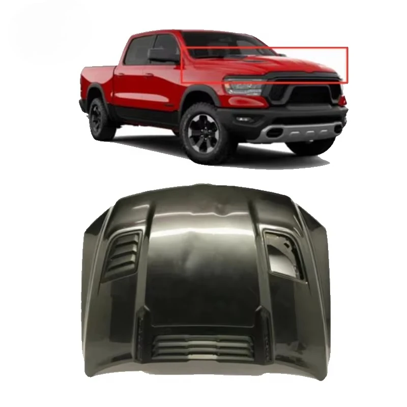 

Popular Stainless Steel Engine Hood Rebel Style Modified Front Car Hood Bonnet Black Engine Protector for Ram 1500 2019-2020