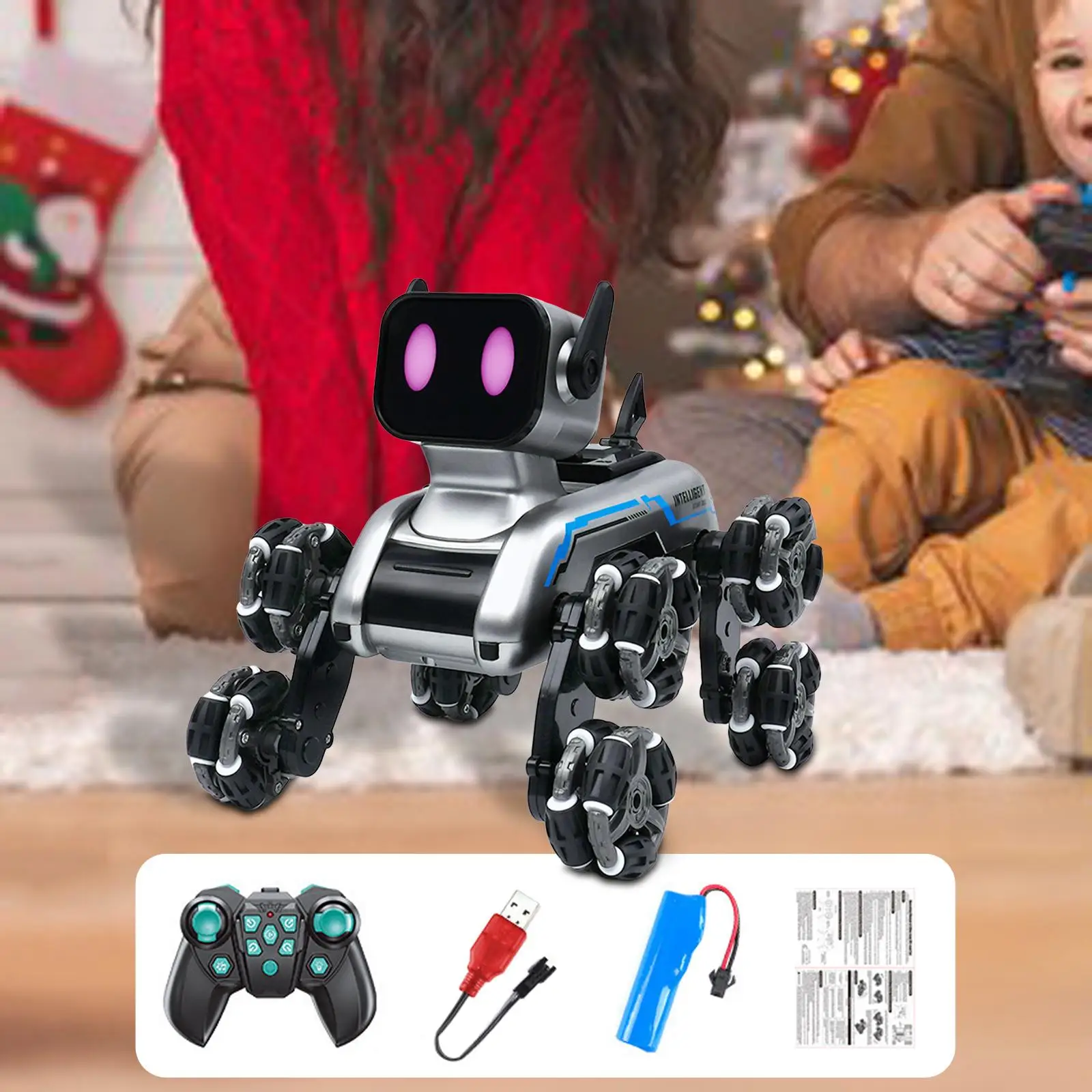 Juguetes robóticos inteligentes para perros, Robot de Control remoto, juguetes electrónicos para mascotas con música, ojos LED, regalos únicos para adolescentes