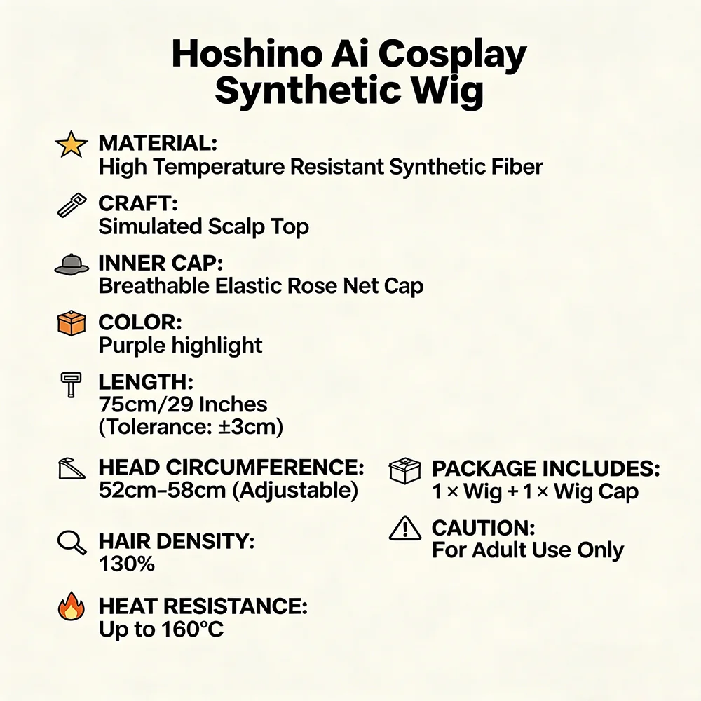 Oshi no Ko Ai Hoshino Cosplay Wig Long Straight With Bangs Purple Highlights Detachable Ponytail Heat Resistant Synthetic Wig