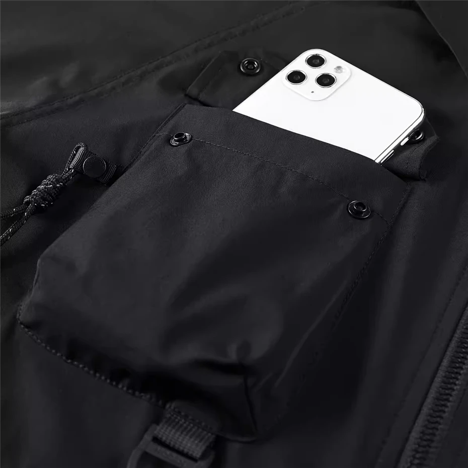 Camisa de manga curta masculina, camisas de verão, bolsos múltiplos, techwear, tops de zíper tático, streetwear masculino