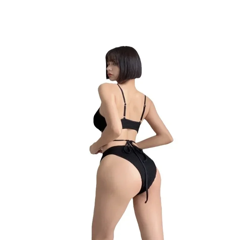 2025 New Bandeau 비키니 여성 수영복 두 조각 수영복 솔리드 컬러 로우 허리 비키니 조절 가능한 스트랩 비치웨어 한국어