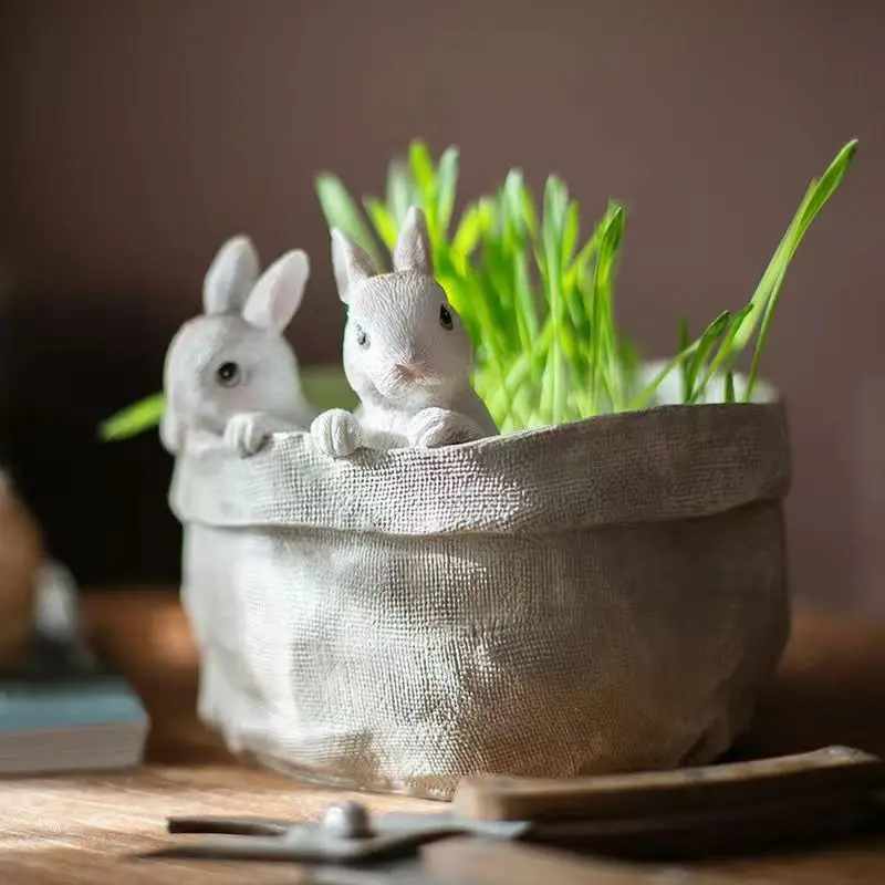 ‌Easter Bunny Planter Decor - Nordic Style Rabbit Flower Pot, Cute Garden Decorations for Home, Office & Spring Party
