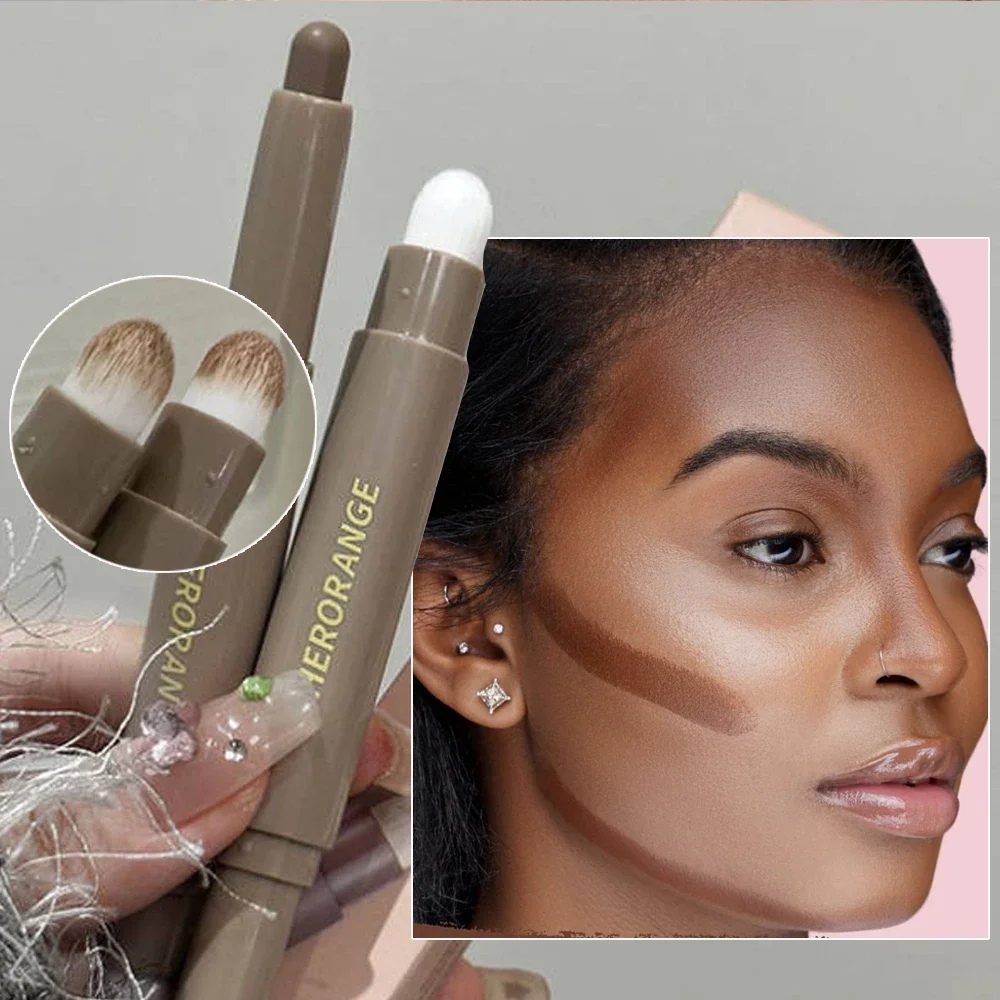 Nose Shadow Bronzer Contouring Makeup Pen Natural Grey Brown Three-dimensional Face Matte Shadow Cream Contour with Brush Makeup