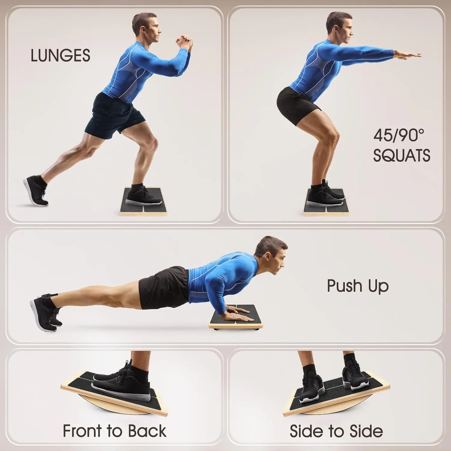 

Деревянная балансировочная доска-тренажер 2-в-1 с 4 уровнями наклона для растяжки икроножных мышц 2026