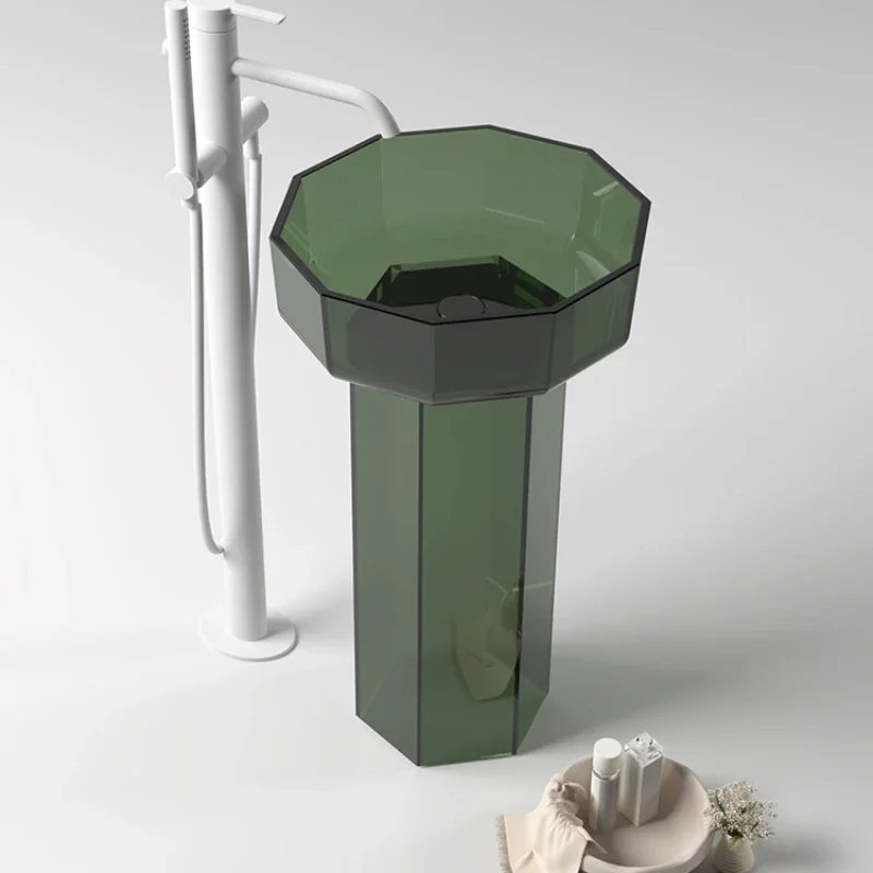 Integrated floor standing green transparent resin balcony, outdoor hand wash basin, washbasin, sink, sink, column basin