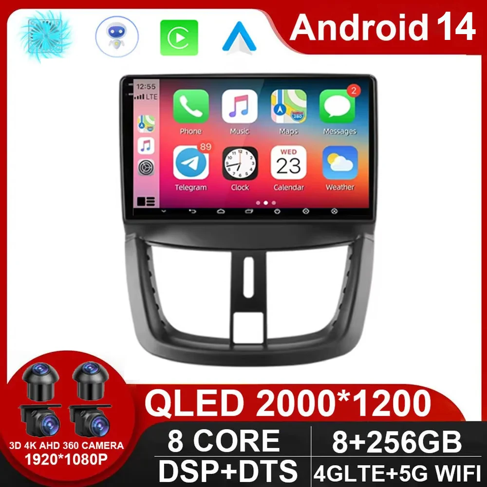 

9" Android 14 2DIN 4G NET+WiFi DSP Car Radio Multimedia Video Player For Peugeot 207 2006 - 2015 Navigation GPS 2 din Carplay