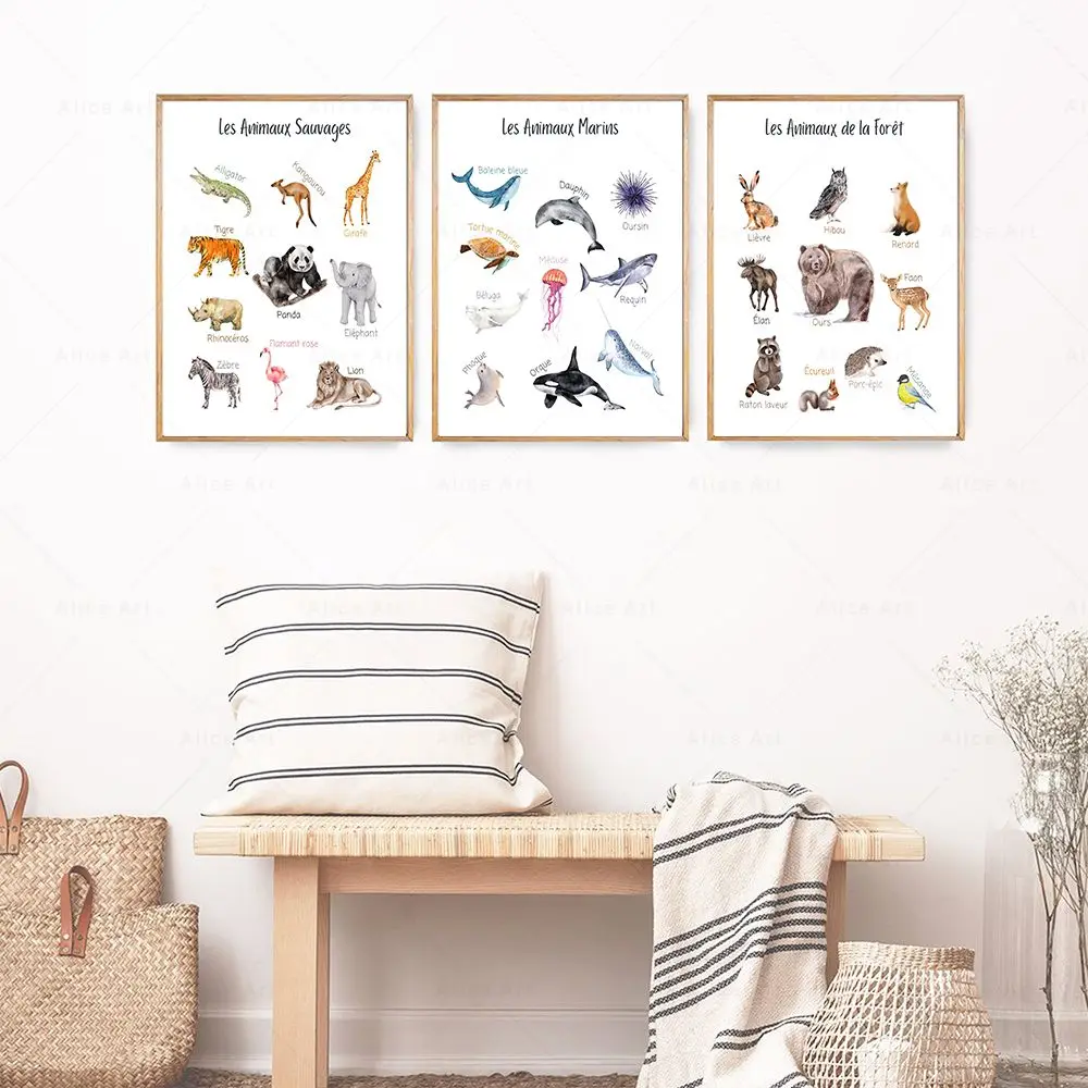 التعليم الفرنسي المشارك الأبجدية الحيوانات الطقس النظام الشمسي جدار الفن طباعة حائط لوح رسم صور الاطفال الفصول الدراسية ديكور