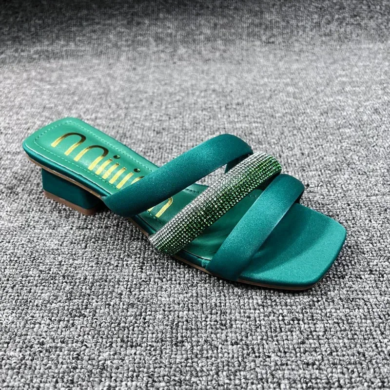 Rhinestone Women Slippers Fashion Low Heels Shoes Peep Toe Flip Flops Summer Slides Sandals Shoes Dress Dress Party Ladies