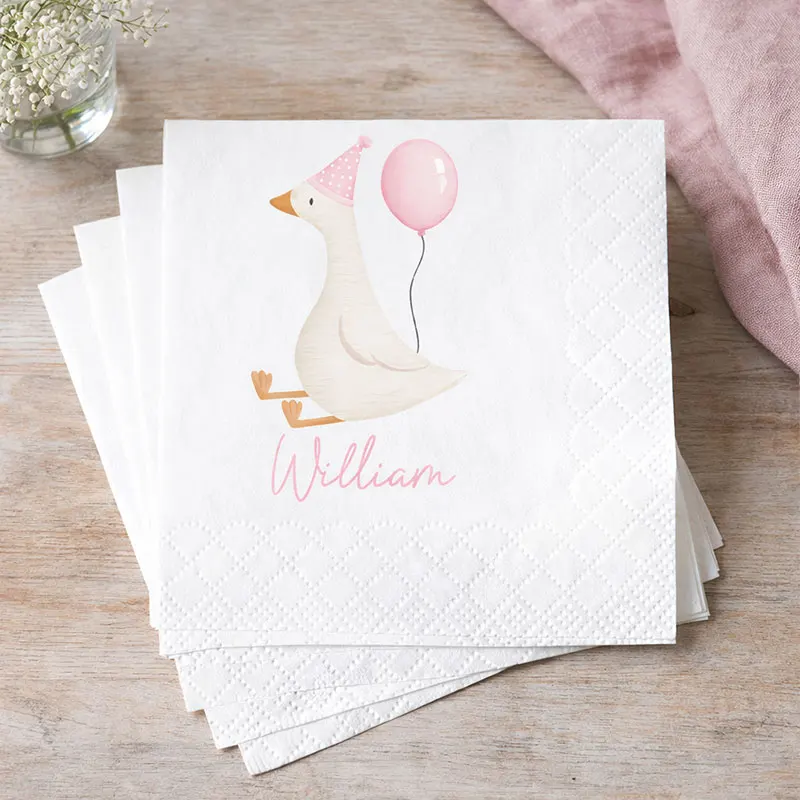 

Personalized Goose Boy&girl Party Napkins Birthday Party Table Decorations Custom Baptism Babyshower Gender Reveal Party Napkins