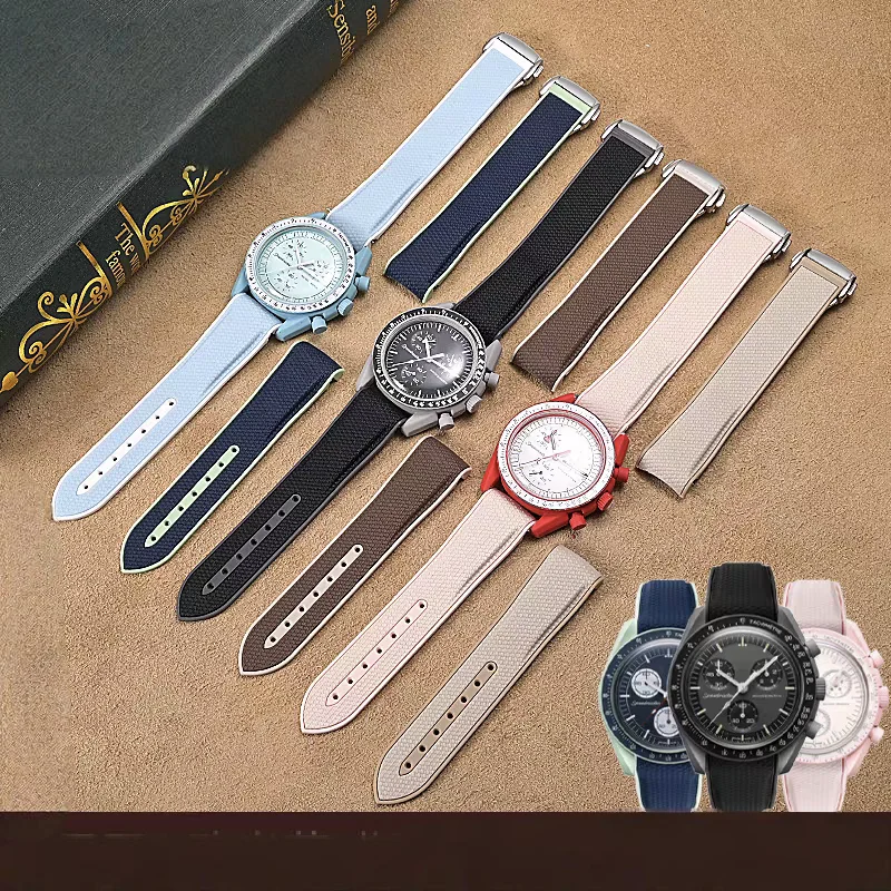 20mm Curved End Design Silicone Strap For Omega X Swatch Joint MoonSwatch Sport Rubber Folding Buckle Watch Band Seamaster 300