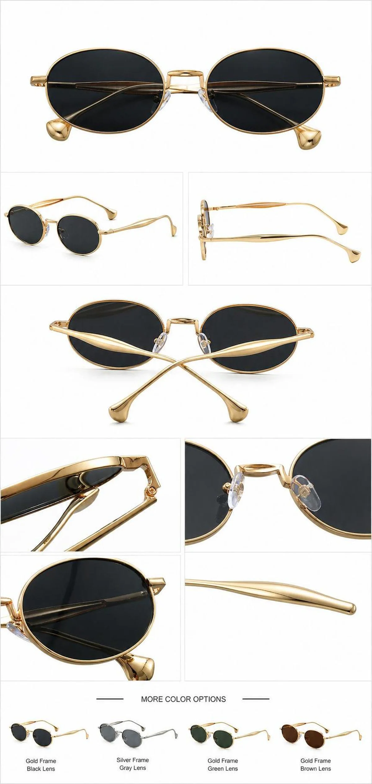 Luxury Trend Retro Small Oval Metal Frame Sunglasses UV400 Protection Anti Glare Lightweight Eyewear for Driving Travel Outdoor