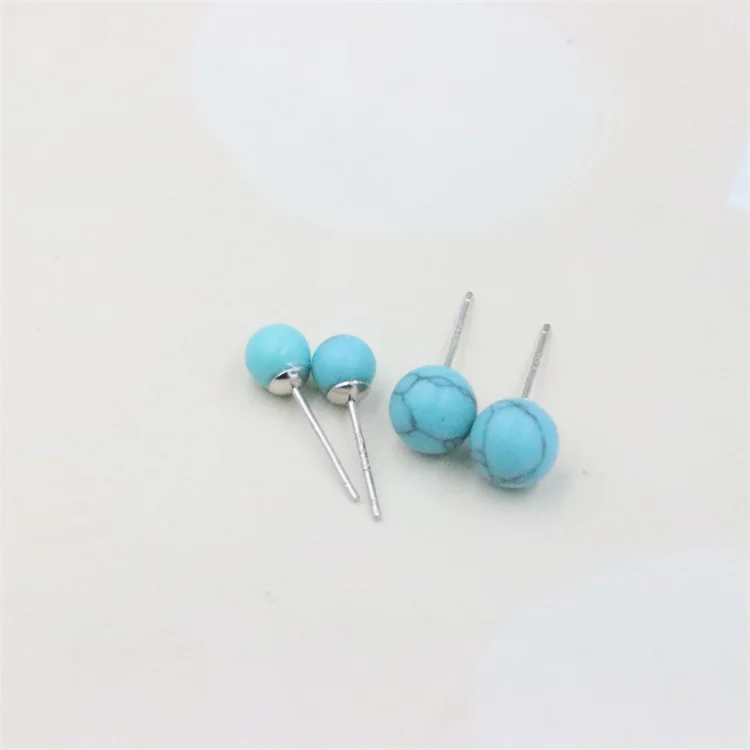 

ZFSILVER 100% 925 Sterling Silver Green Synthetics Turquoise Ball Beads Stud Earrings For Women Jewelry Gemstone Brincos Party