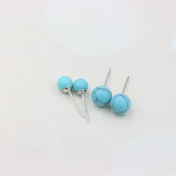 ZFSILVER 100% 925 Sterling Silver Green Synthetics Turquoise Ball Beads Stud Earrings For Women Jewelry Gemstone Brincos Party