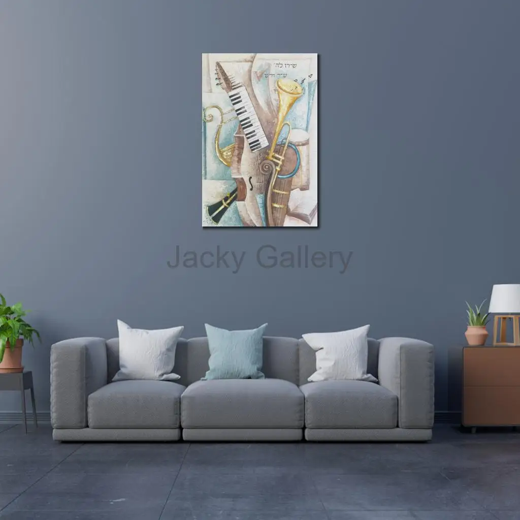Hand Painted Abstract Jazz Music Oil Painting Modern Musician Wall Art Contemporary Canvas Decor Jewish Home Decor Gold