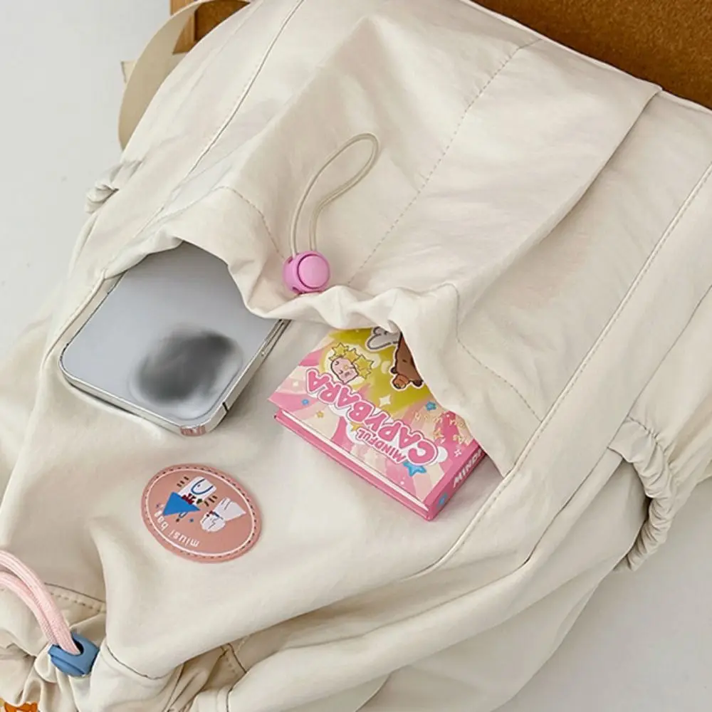 Solid Color Fresh Color Drawstring Backpack Nylon Korean Style Students School Bag Large Capacity Handbag Shoulder Bag Students