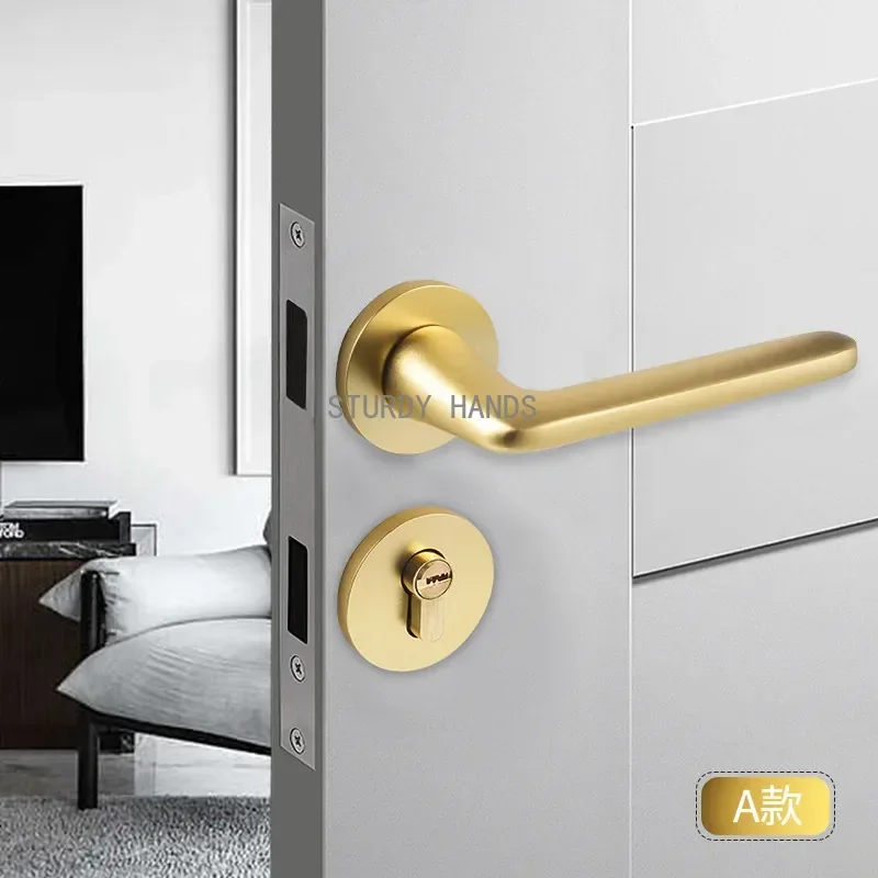 1set of Gold Living Room Metal Door Locks Indoor Bedroom Silent Room Door Lock Gold Door Handle Split Lock Home Lock Accessories