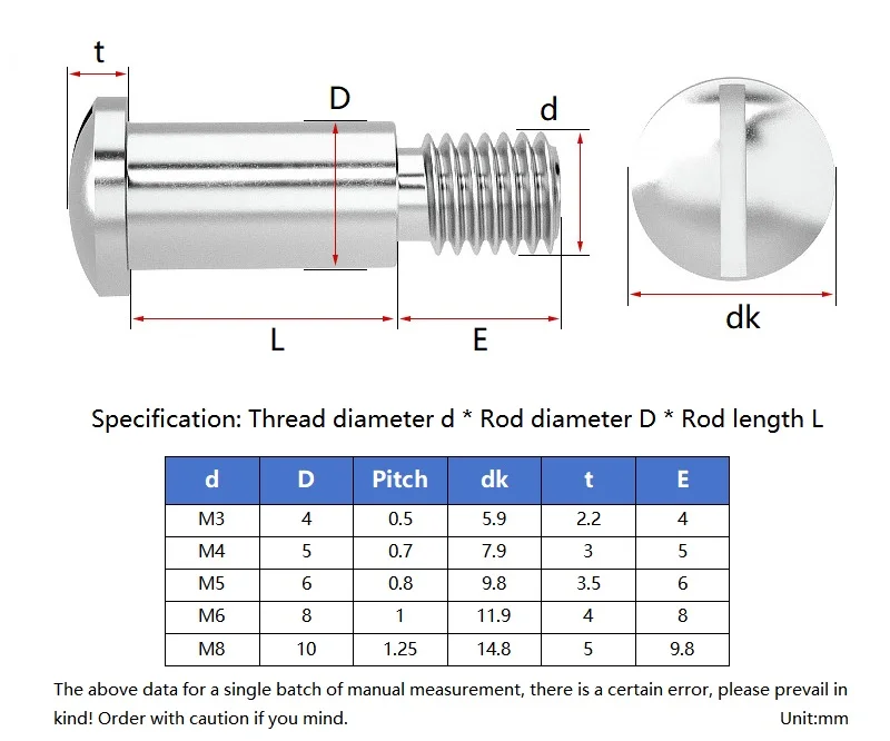 M3 M4 M5 M6 M8 304 Stainless Steel Spherical Slotted Positioned Shaft Shoulder Step Screw Plug Limit Screw Bearing Bolt GB946