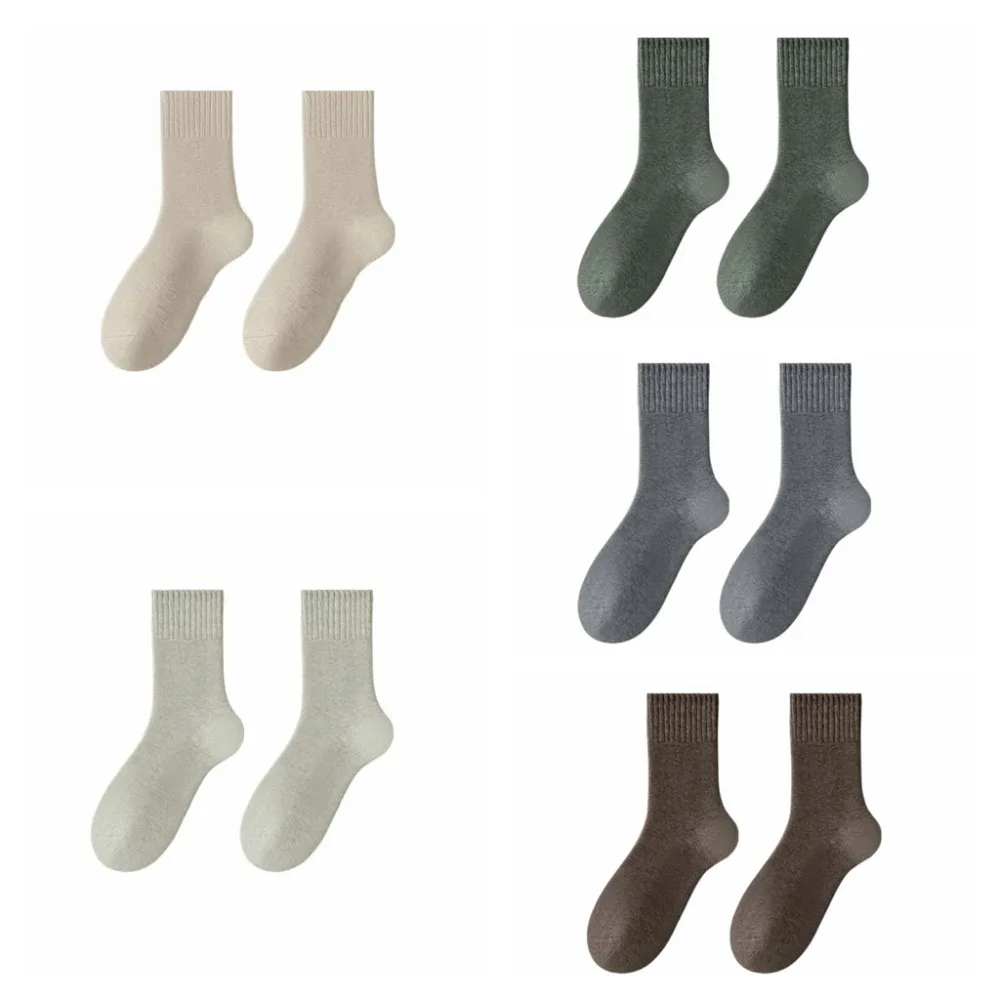 5Pairs Simple Simple Thicken Warm Socks Solid Color Thicker Thermal Mid Length Socks Mid Tube Stripe Winter Socks Men Hosiery