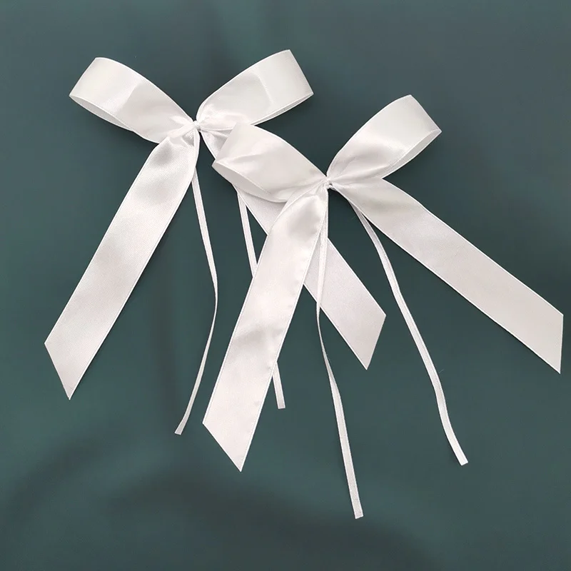 White Handmade Satin Ribbon Bow for Girl, Hairpin Accessories, Clothing, Collocation Gifts, Wedding Decoration, 20cm 50 Pcs/Pack