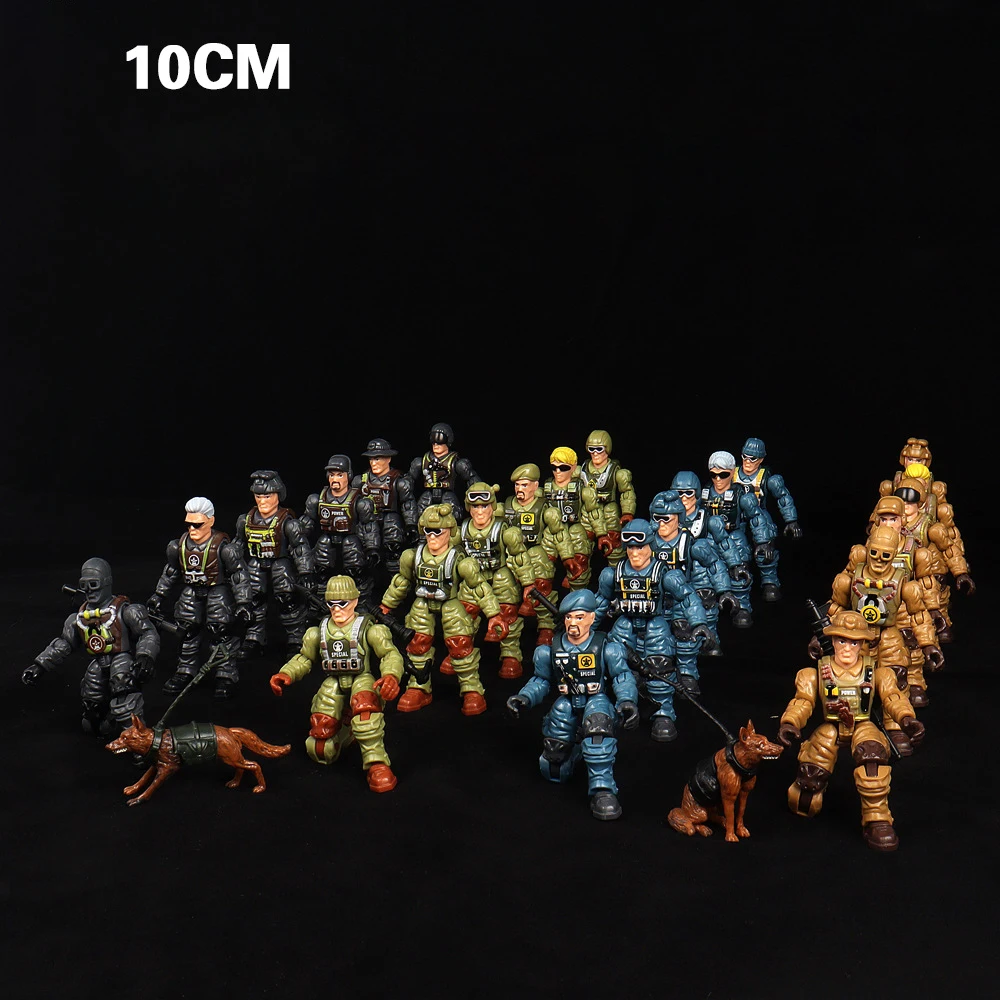 Modèle de soldat militaire mobile à articulations de 10CM, jouet avec armes, scène de bureau pour chien, petit ornement, ensemble de modèles militaires, figurines d'action