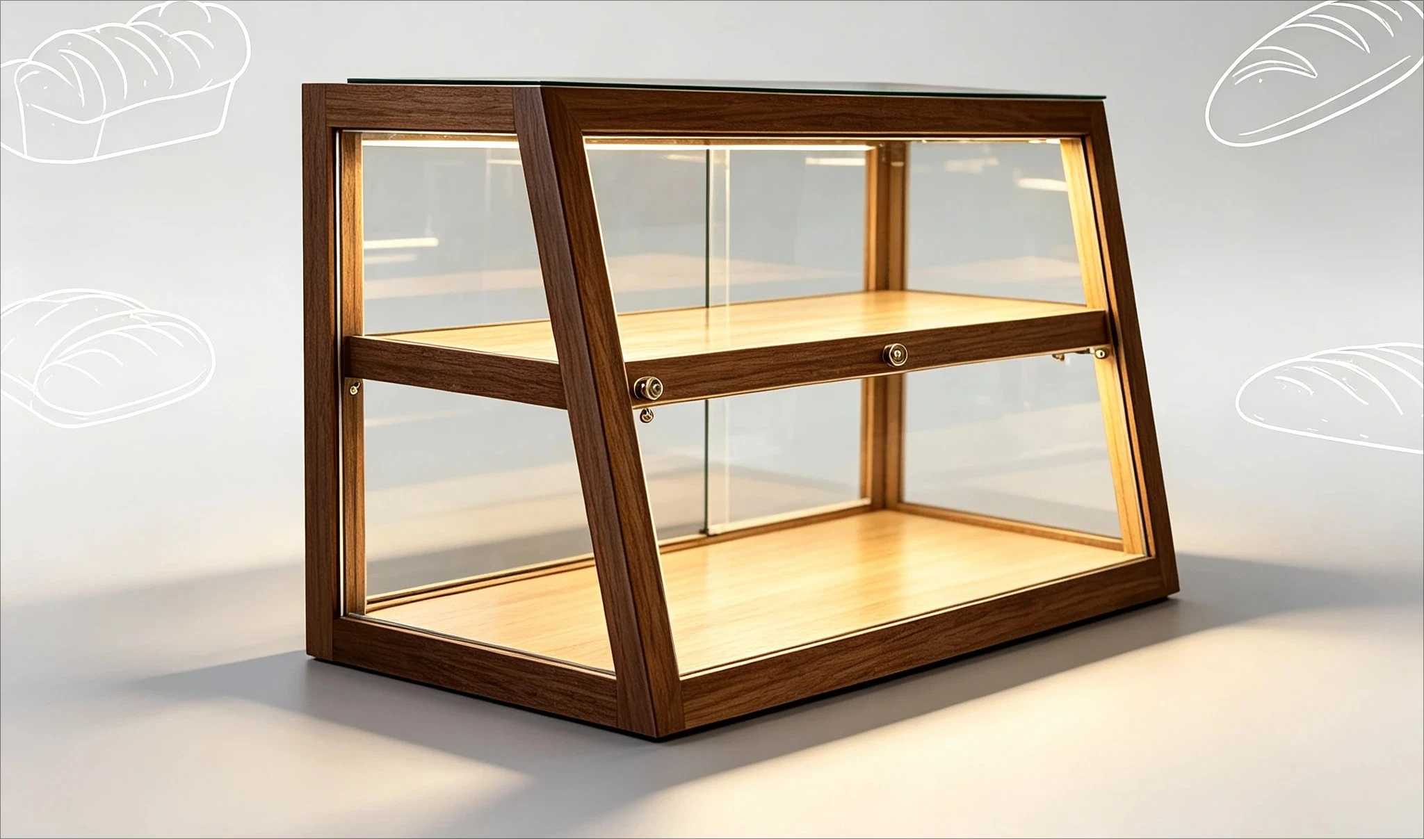 Small Front Desk Bar Counter Showcase for Cake Coffee Shop Pastry Dessert Bread，Solid Wood Glass Bakery Display Cabinet
