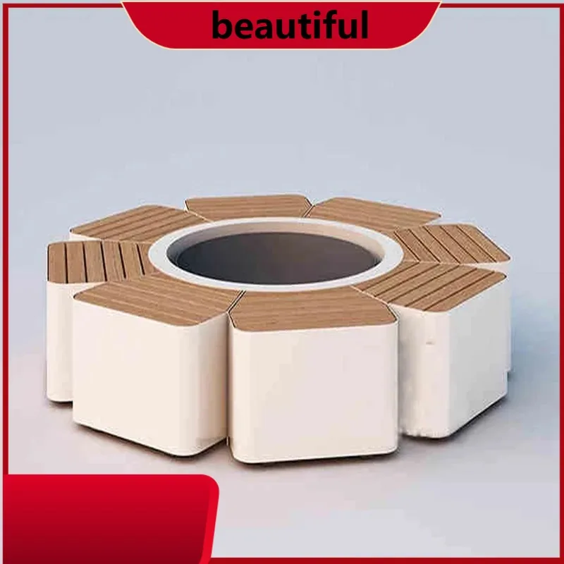 

Outdoor Leisure Flower Box Table and Chair Set Open-air Courtyard Sales Office Rest Area Iron and Solid Wood Table and Chairs h