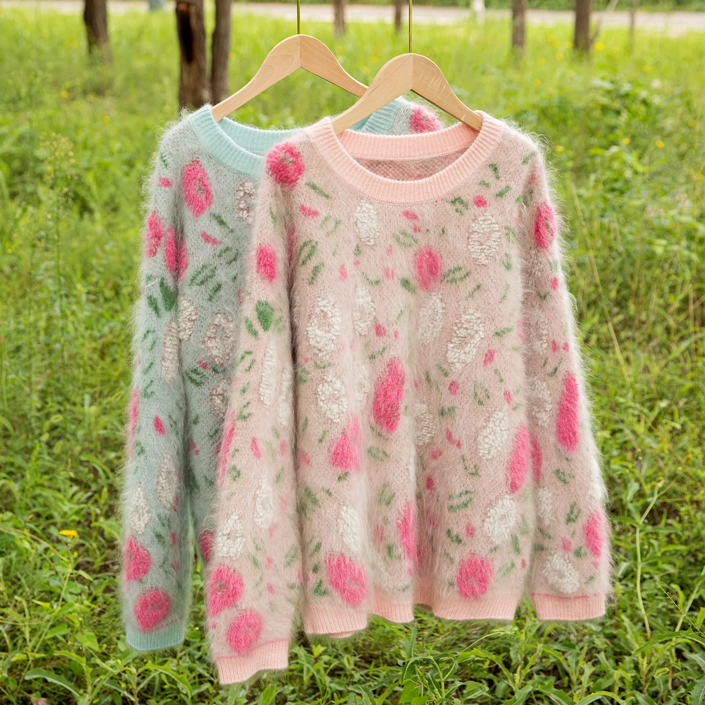 

100% чистый кашемир, флис, круглый вырез, длинные рукава, трехмерный цветок, сверхпрочный утолщенный вязаный свитер, пальто