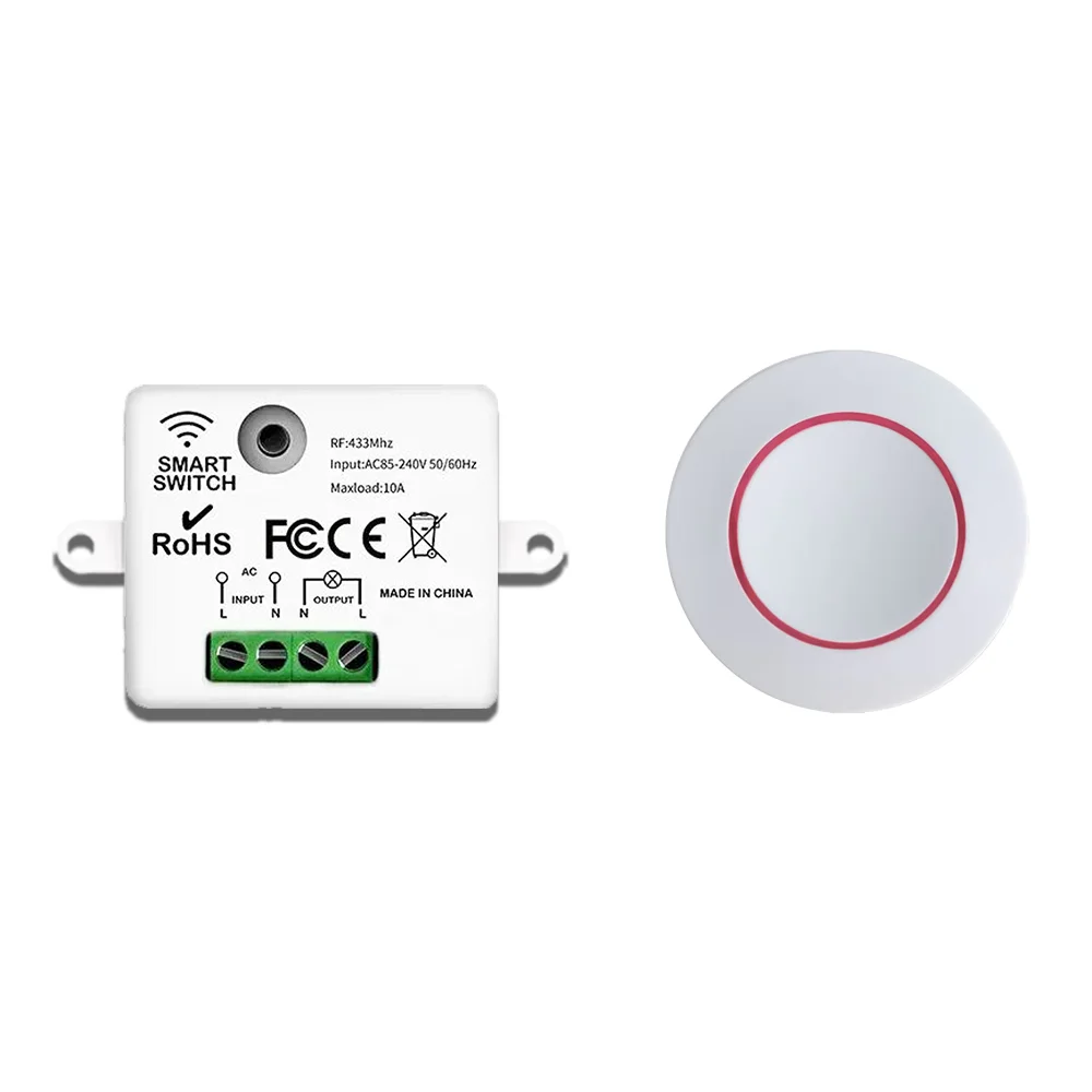 

RF 433HMz Remote Control Switch Mini Receiver Safey Switch Module 110V 220V Home LED Lamp Bulb Wireless Round Button Remote