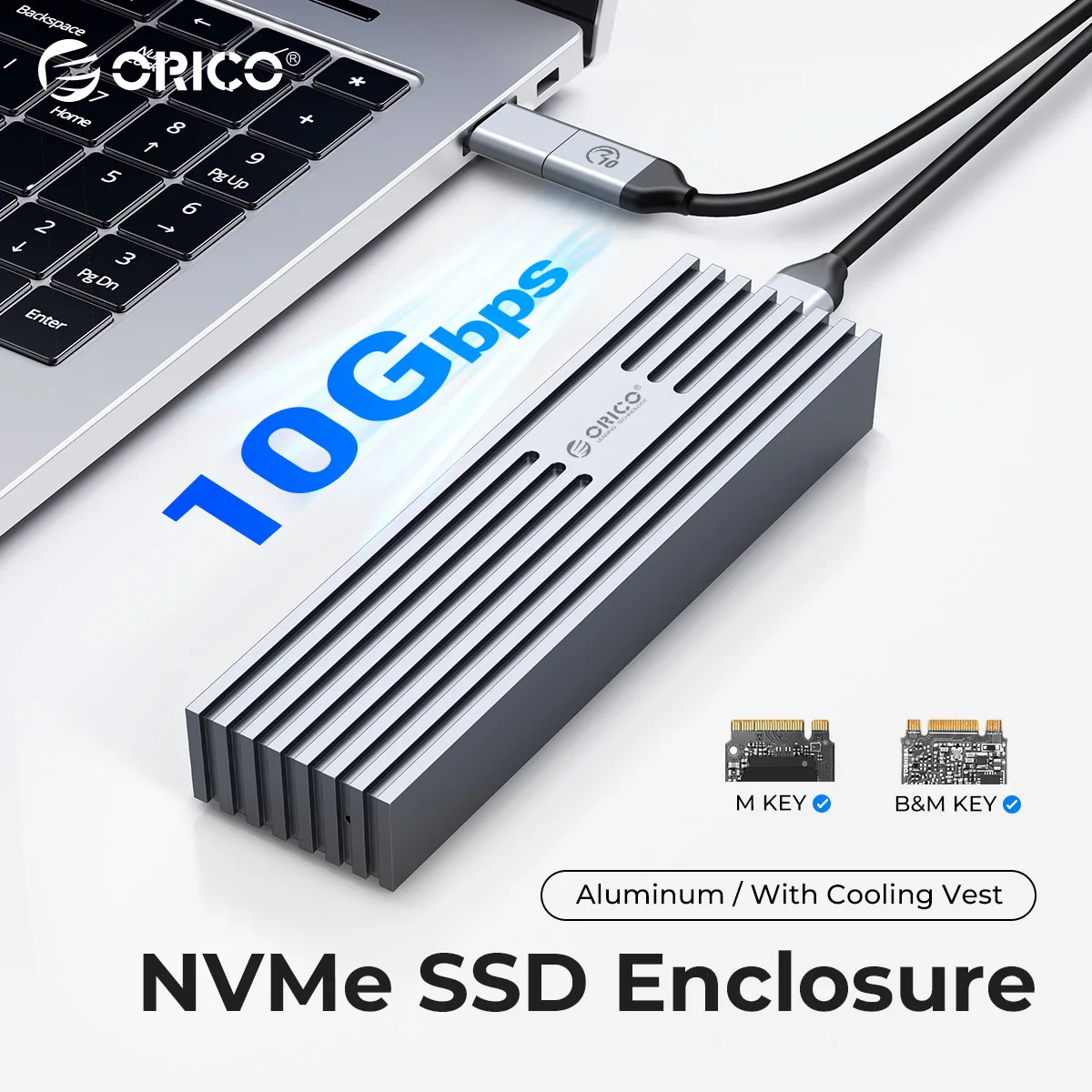 ORICO-carcasa de aleación de aluminio M.2 NVMe SSD, carcasa de unidad de estado sólido con Cable, 10gbps, PCIe, M2, SSD