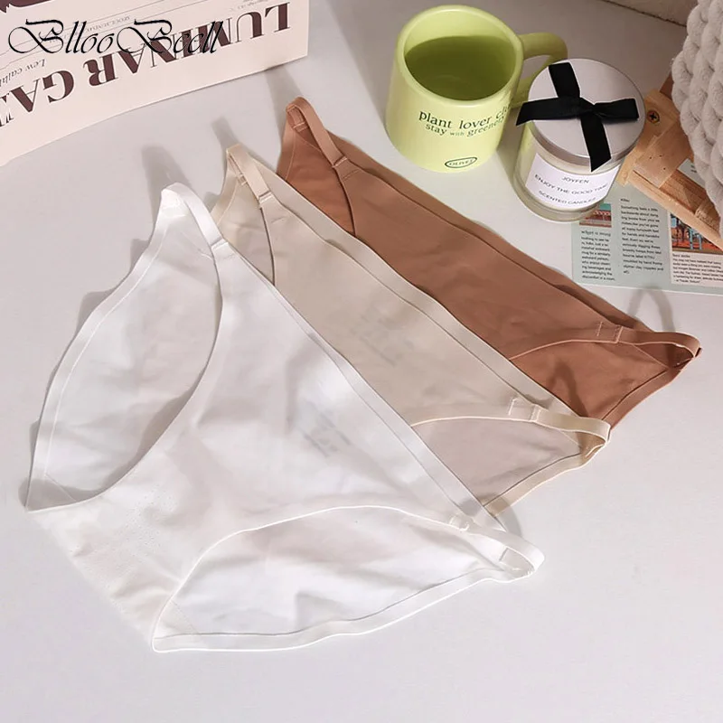 3pcs Simple Sexy Women Panties Japanese Version Seamless Low Waist Underwear Solid Briefs Female Underpants Ladies Lingerie
