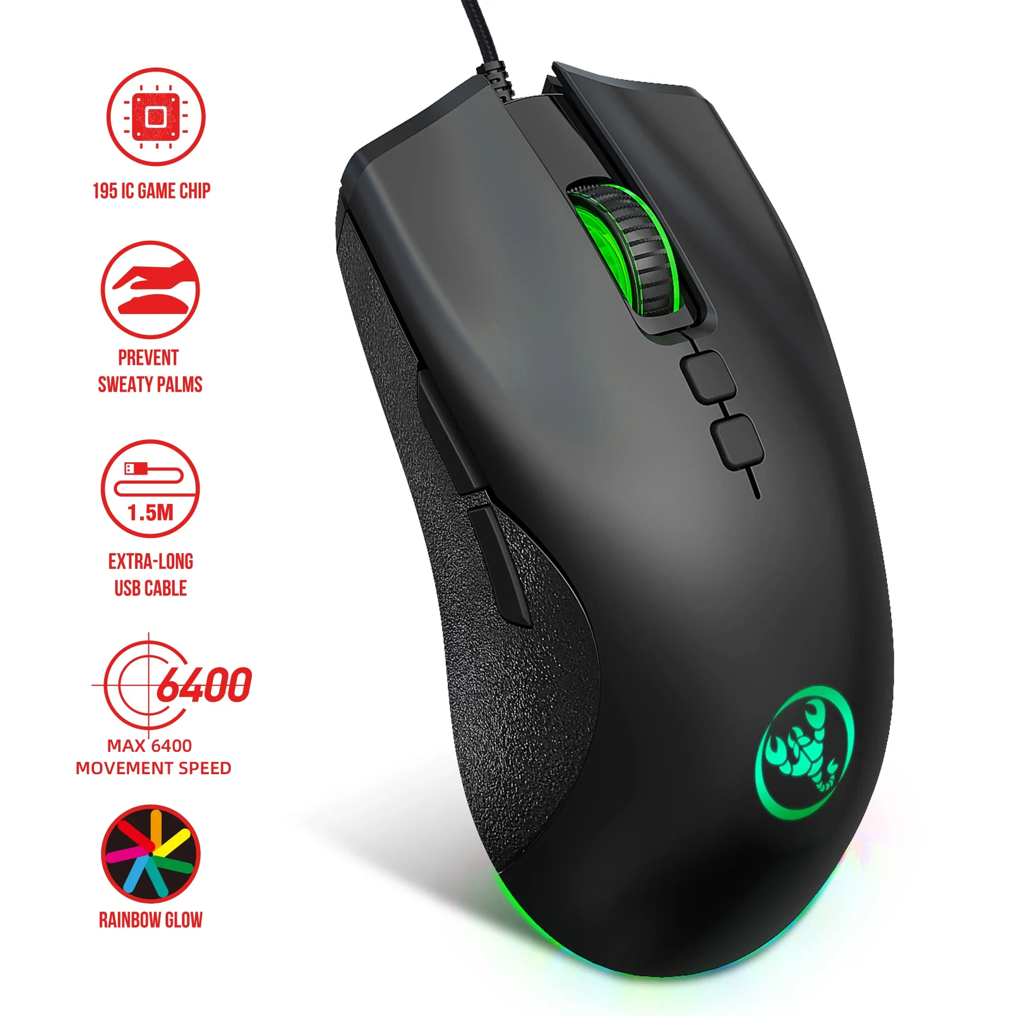 

32IPS Speed A883 Wired Gaming Mouse Colorful Glow 7D Macro Programming Adjustable Movement Gaming Mice for Laptop Office Home