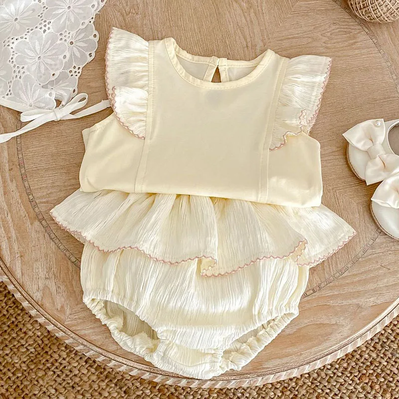 2025 New Summer 0-3Yrs Infant Baby Girls Clothing Set Sleeveless Cotton Vest+PP Shorts Toddler Baby Girl Clothes Suit
