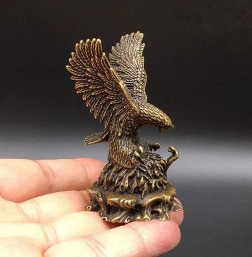 Copper Statue China Exquisite Brass Eagle and Snakes Small Statue