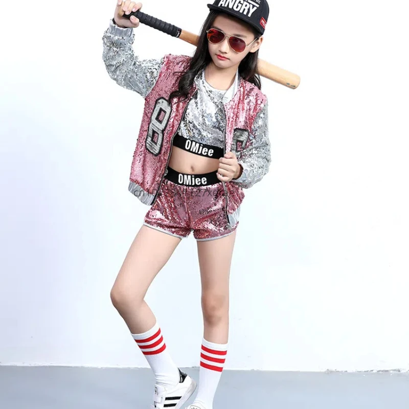 Children's Jazz Dance Costume Set with Sequins,Cheerleading Team,hip-hop Performance Costume, Girls' Street Dance,modern Dance