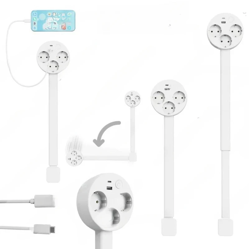 EU Electrical Plug Outlet Extender Extendable Wall Socket For Behind Couches Nightstands Desks