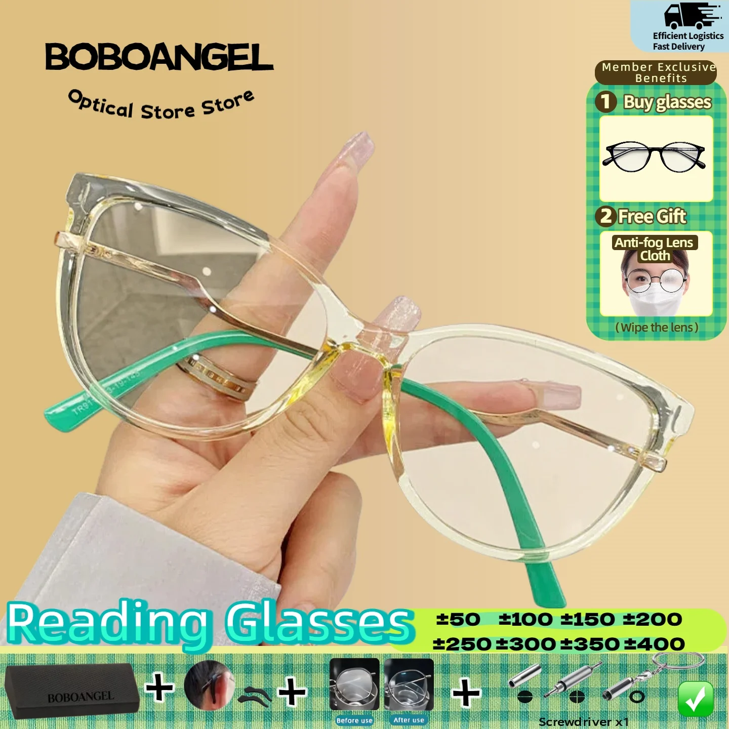 

BOBOANGEL Retro Women Large Fashion Frames Cat Eye Prescription Eyeglasses Anti Blue Light Reading Glasses Myopia Optical Gasses