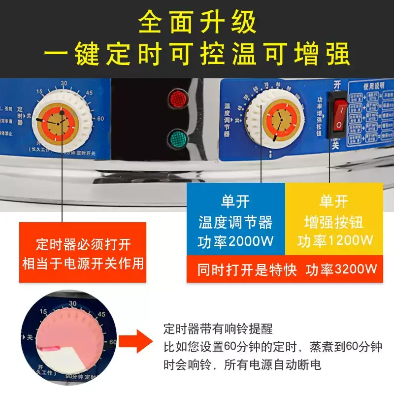 1pcs Large Capacity Electric Steamer Multi-Functional Household Steamed Bread Oversized Electric Steamer Machine Commercial Use