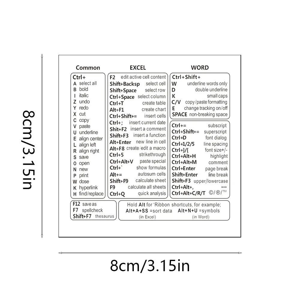 1 Set selbstklebende Vinyl-Tastaturkürnaufkleber | Schnelle Referenz für Windows, Excel und Word, Office-Software
